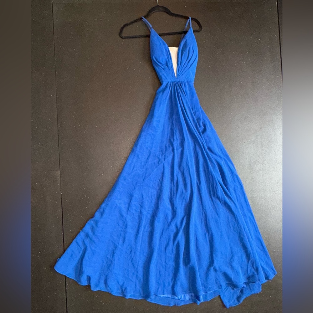 Betsy & Adam Blue Halter Maxi Gown for Weddings